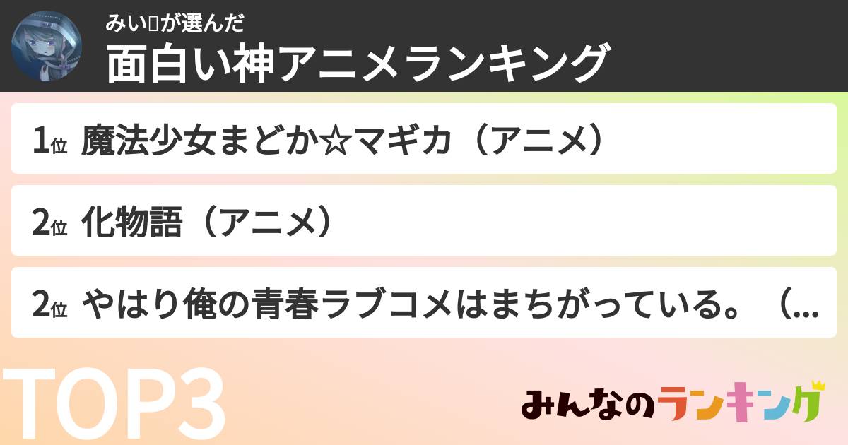 みい⛅さんの「面白い神アニメランキング」