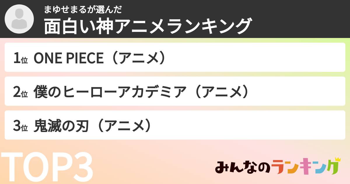 まゆせまるさんの「面白い神アニメランキング」