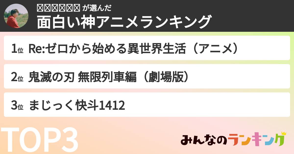 ℳ𝒜𝒦𝒪𝒯𝒪 さんの「面白い神アニメランキング」
