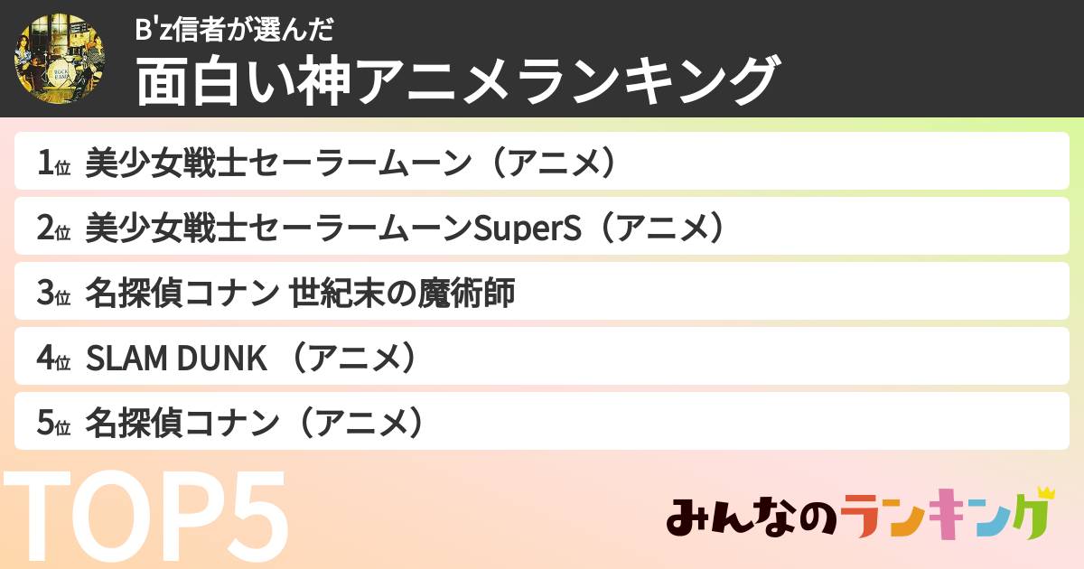 B'z信者さんの「面白い神アニメランキング」