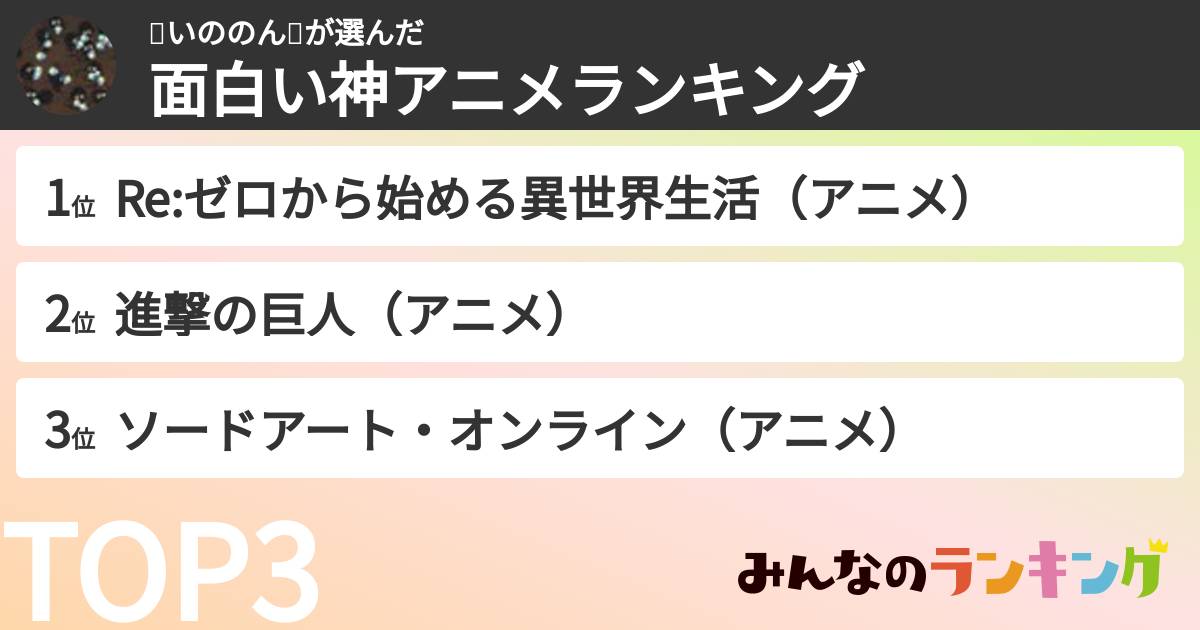 ✨いののん✨さんの「面白い神アニメランキング」