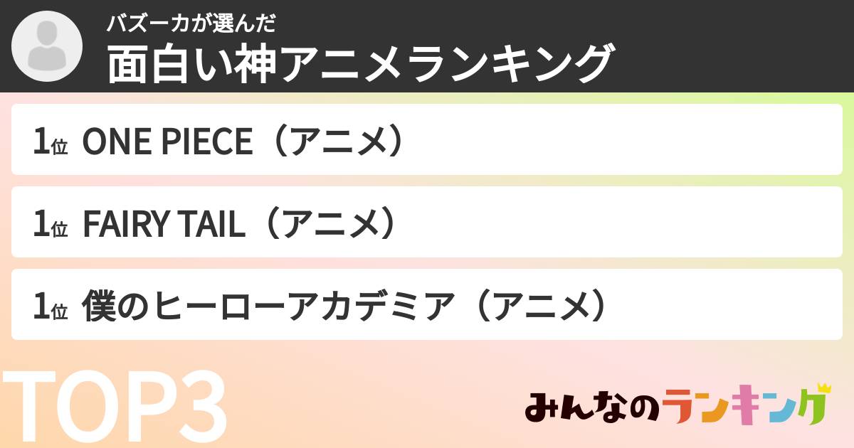 バズーカさんの「面白い神アニメランキング」