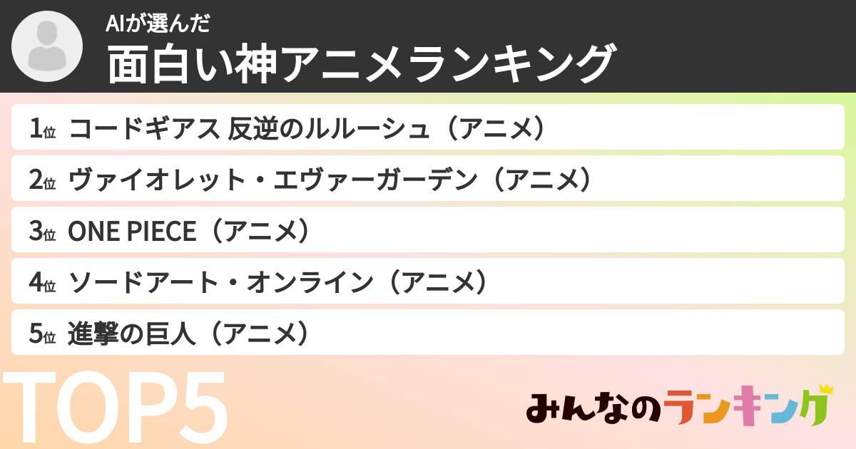 AIさんの「面白い神アニメランキング」