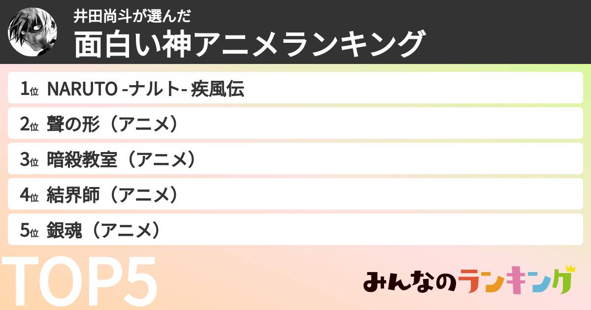 井田尚斗さんの「面白い神アニメランキング」