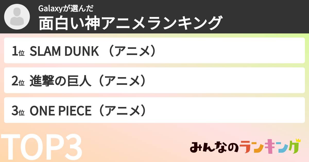 Galaxyさんの「面白い神アニメランキング」