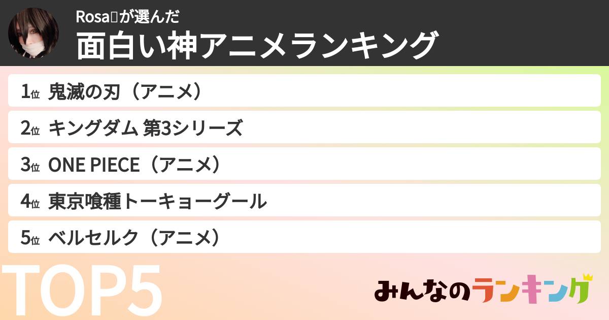 Rosa🔯さんの「面白い神アニメランキング」
