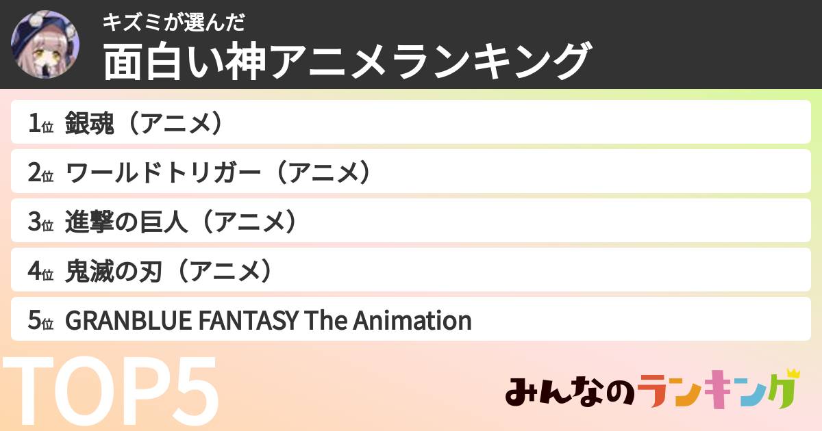 キズミさんの「面白い神アニメランキング」