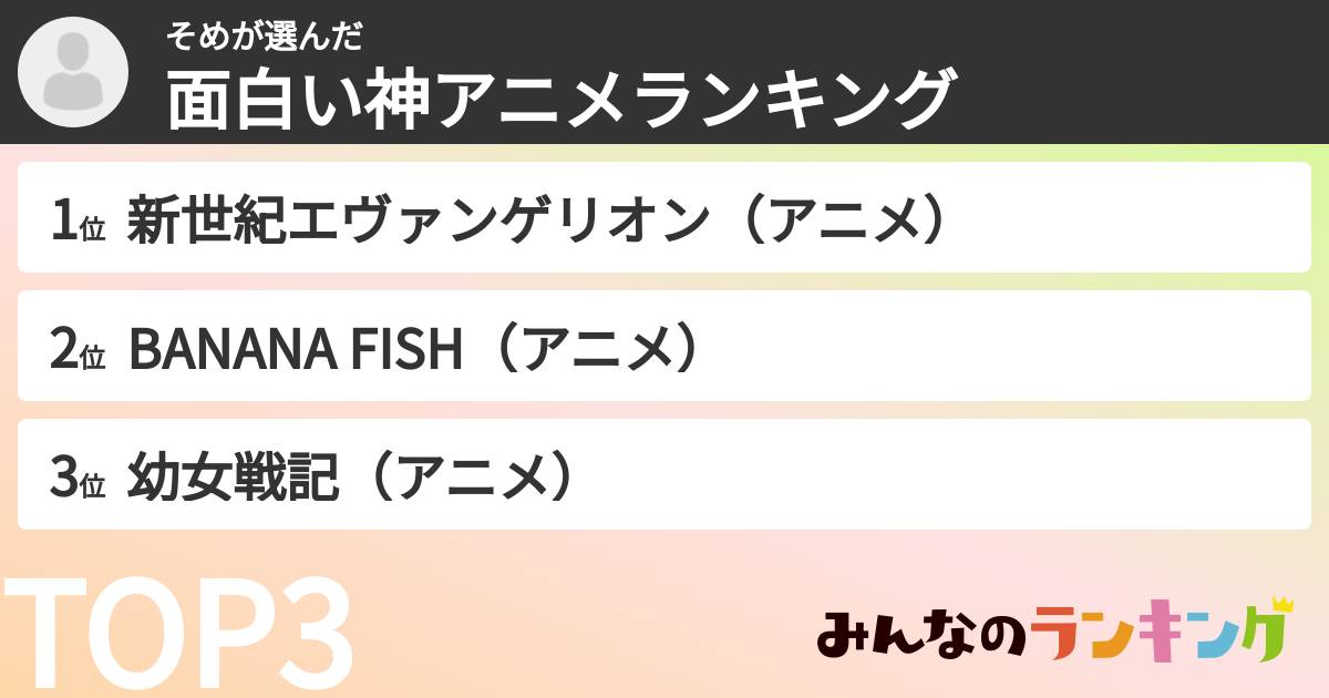 そめさんの「面白い神アニメランキング」