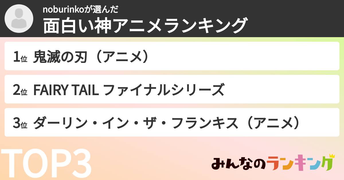 noburinkoさんの「面白い神アニメランキング」