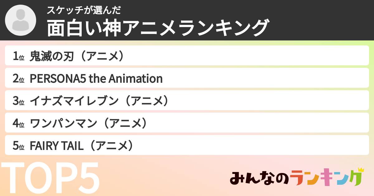 スケッチさんの「面白い神アニメランキング」