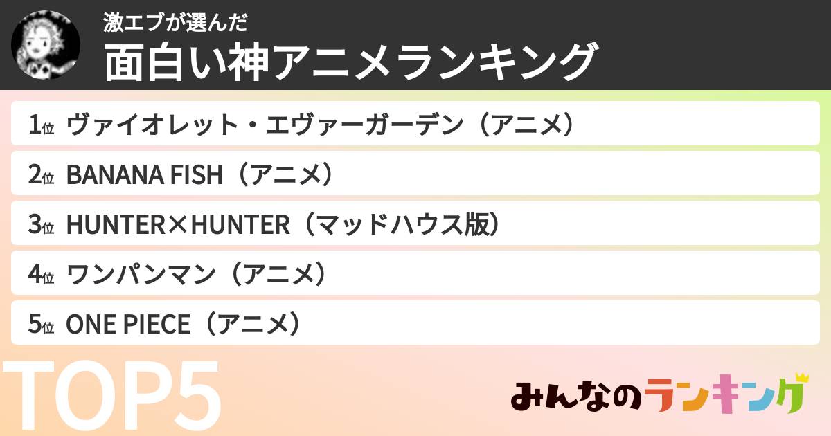 激エブさんの「面白い神アニメランキング」