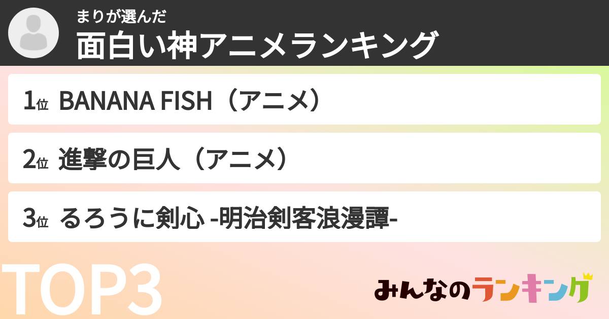 まりさんの「面白い神アニメランキング」