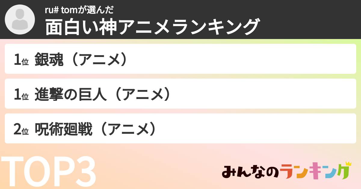 ru# tomさんの「面白い神アニメランキング」