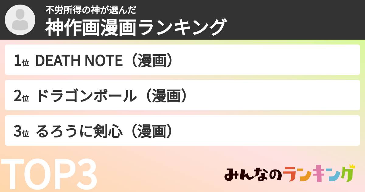 不労所得の神さんの「神作画漫画ランキング」