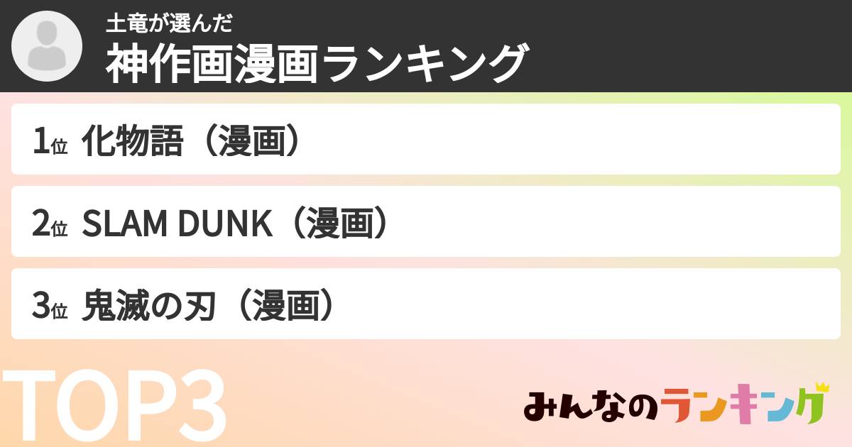 土竜さんの「神作画漫画ランキング」
