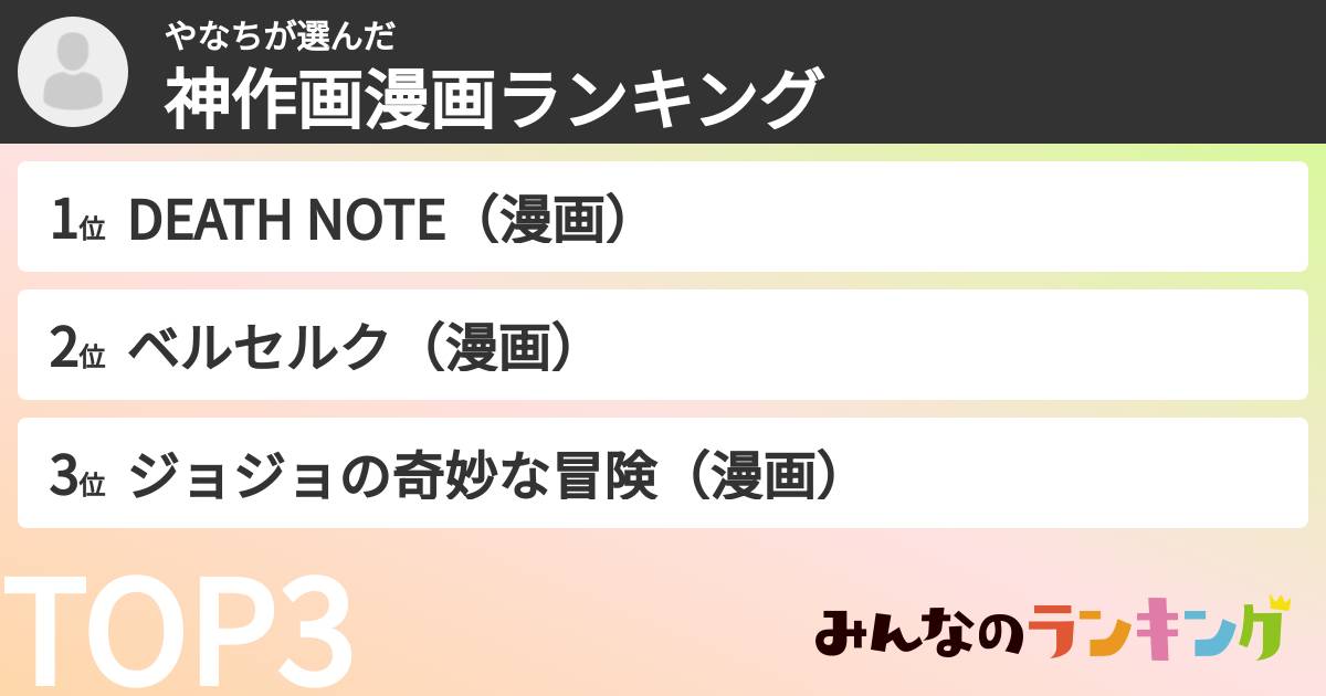 やなちさんの「神作画漫画ランキング」