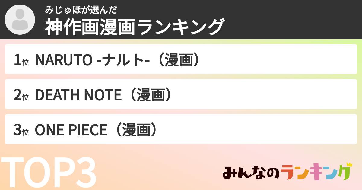 みじゅほさんの「神作画漫画ランキング」