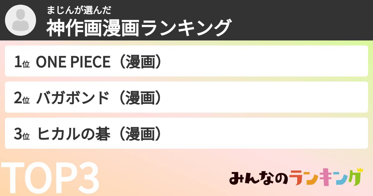 まじんさんの「神作画漫画ランキング」