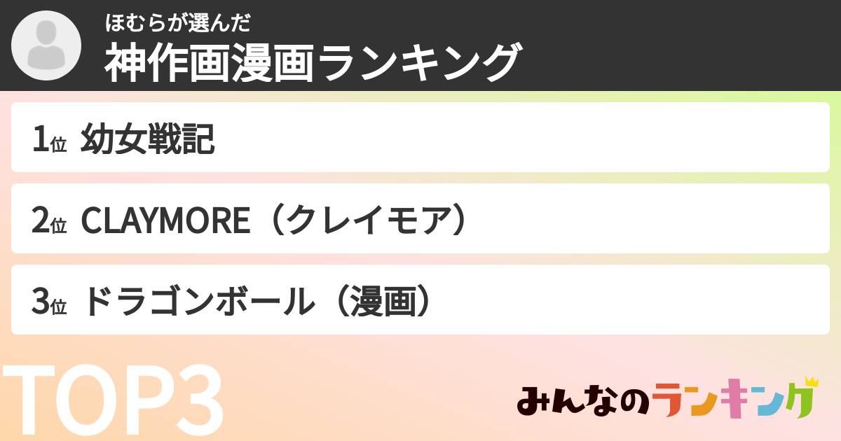 ほむらさんの「神作画漫画ランキング」