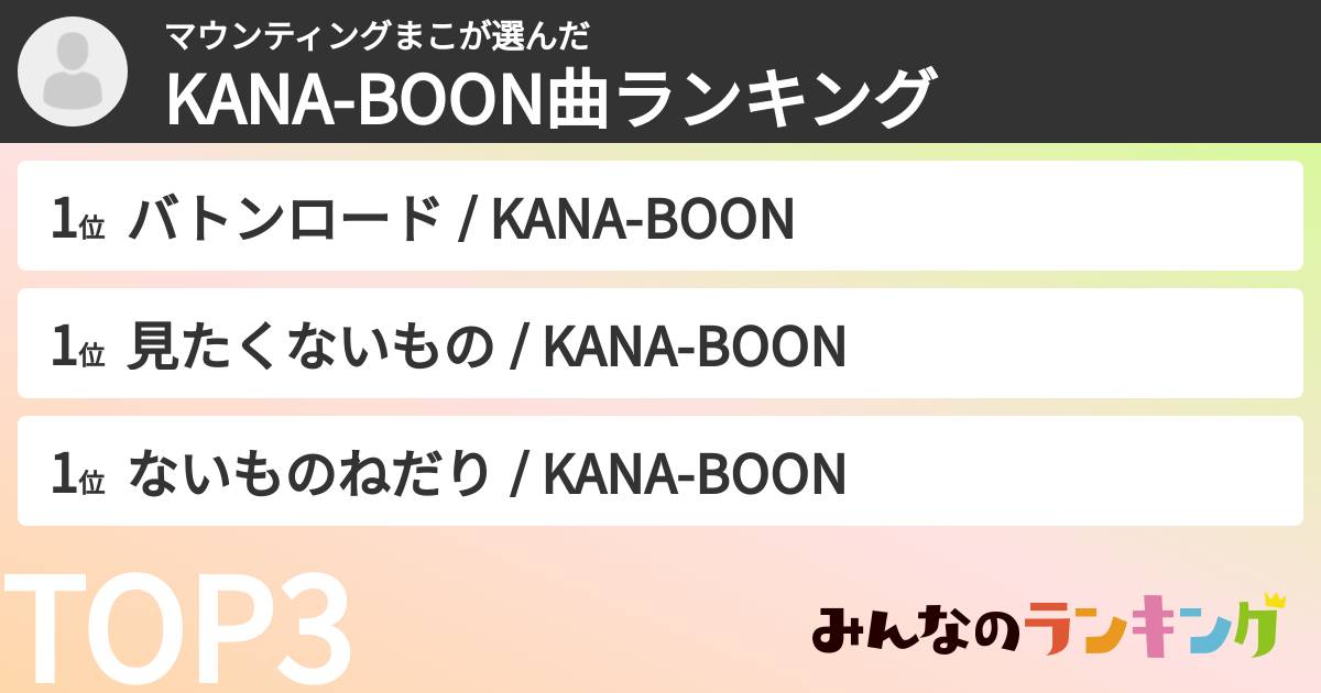 マウンティングまこさんの「KANA-BOON曲ランキング」