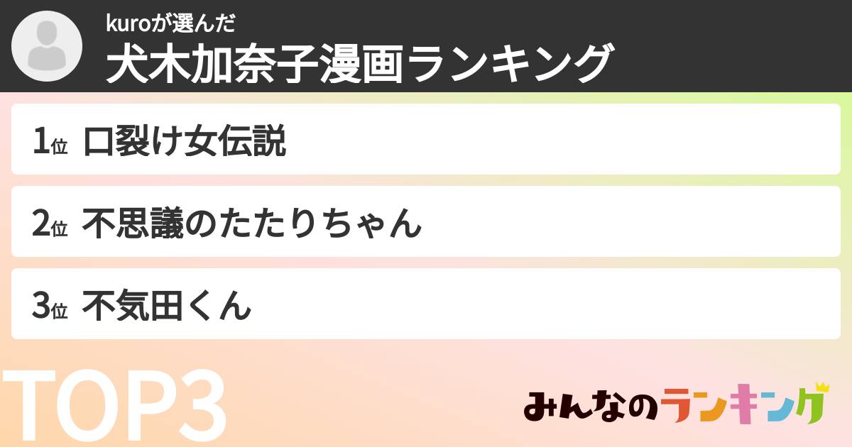kuroさんの「犬木加奈子漫画ランキング」