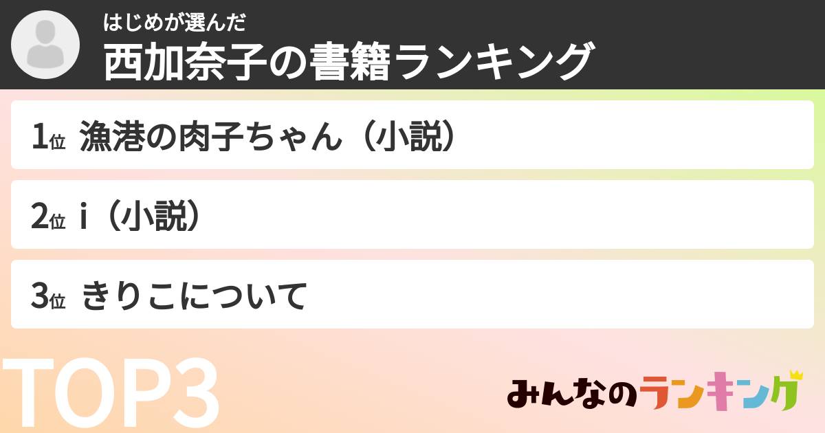 はじめさんの「西加奈子の書籍ランキング」