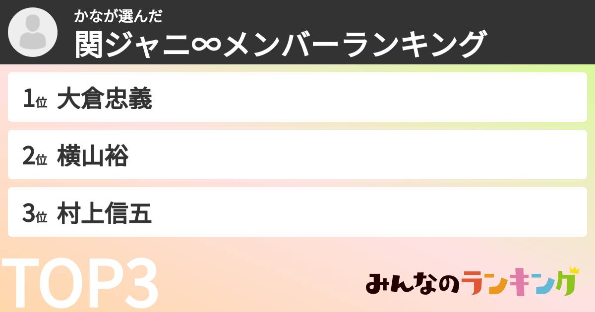 かなさんの「SUPER EIGHTメンバーランキング」