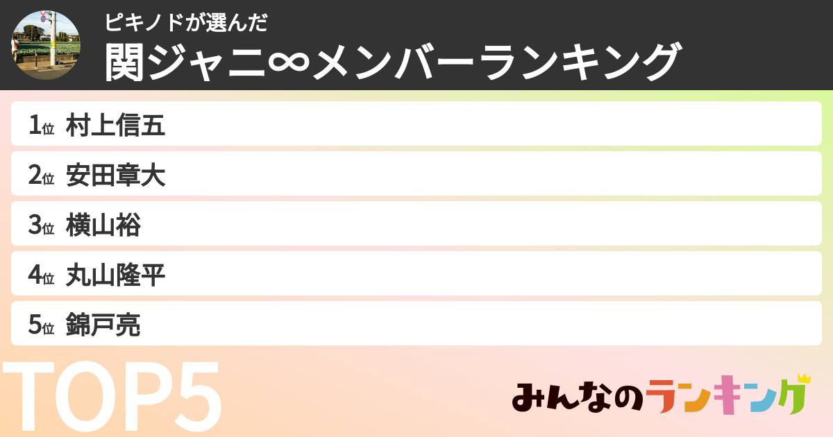 ピキノドさんの「SUPER EIGHTメンバーランキング」