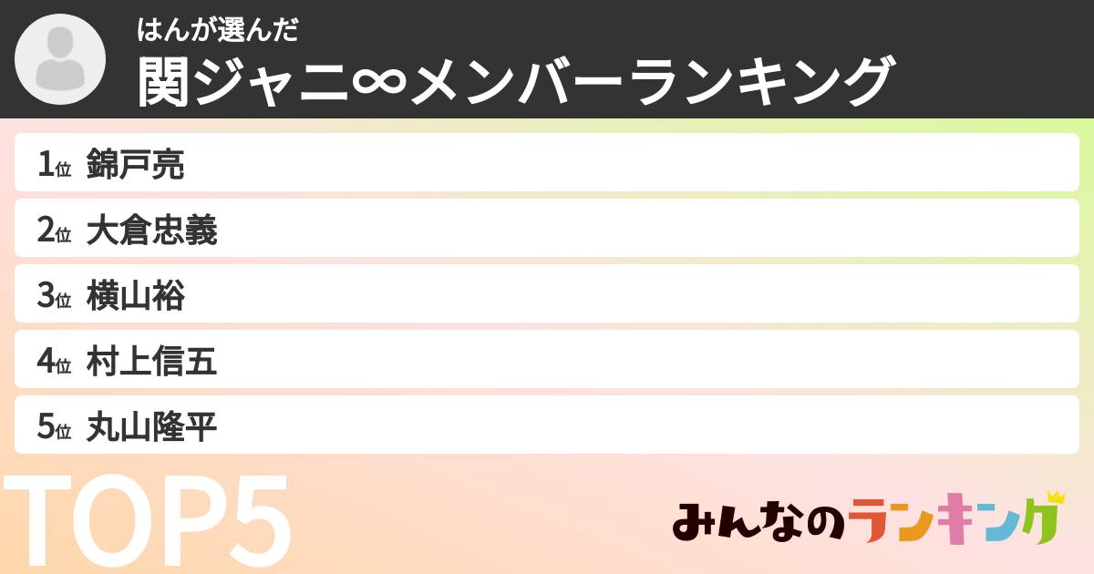 はんさんの「SUPER EIGHTメンバーランキング」