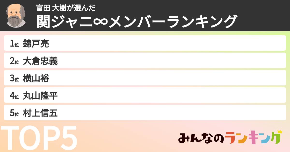 富田 大樹さんの「SUPER EIGHTメンバーランキング」