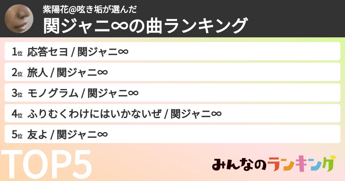 紫陽花@呟き垢さんの「SUPER EIGHTの曲ランキング」