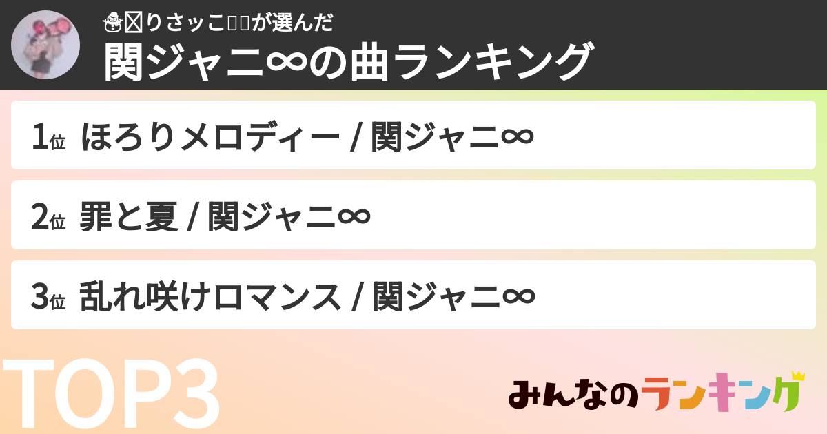 ☃️🥀りさッこ💛🔥さんの「SUPER EIGHTの曲ランキング」