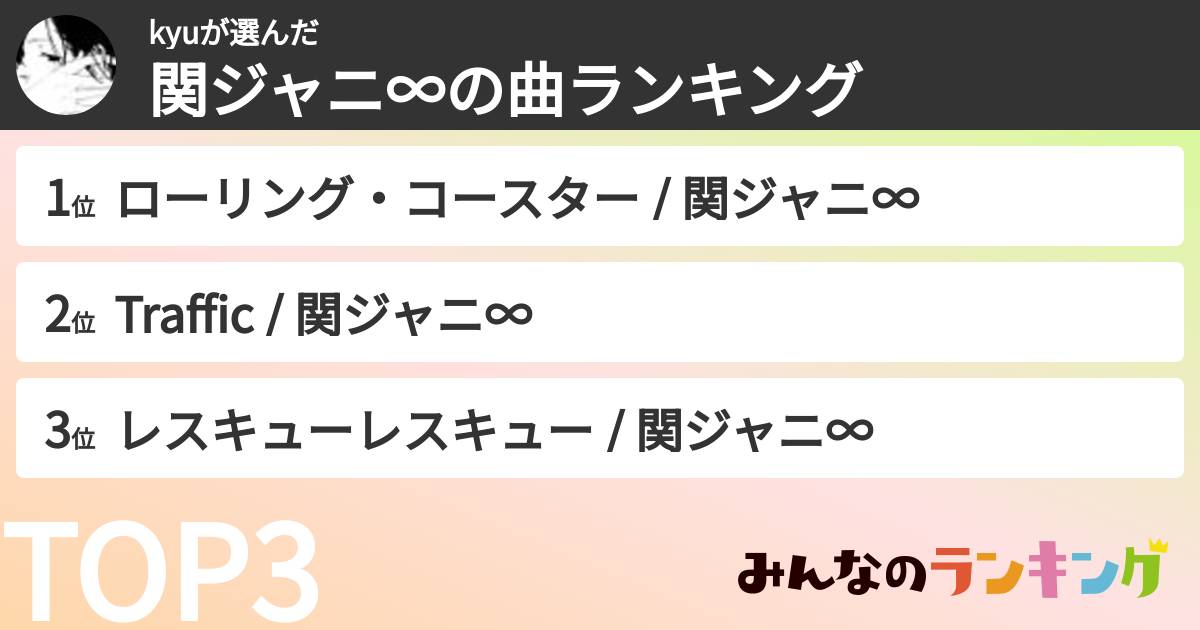 kyuさんの「SUPER EIGHTの曲ランキング」