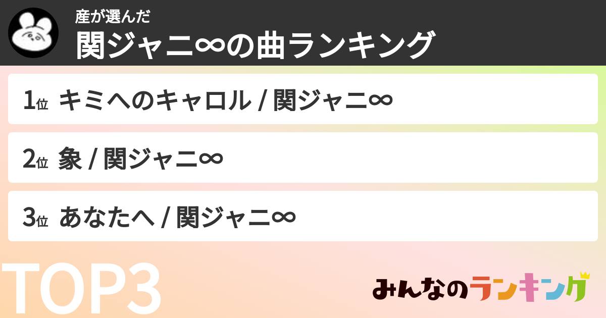 産さんの「SUPER EIGHTの曲ランキング」