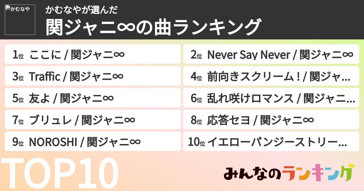 かむなやさんの「SUPER EIGHTの曲ランキング」