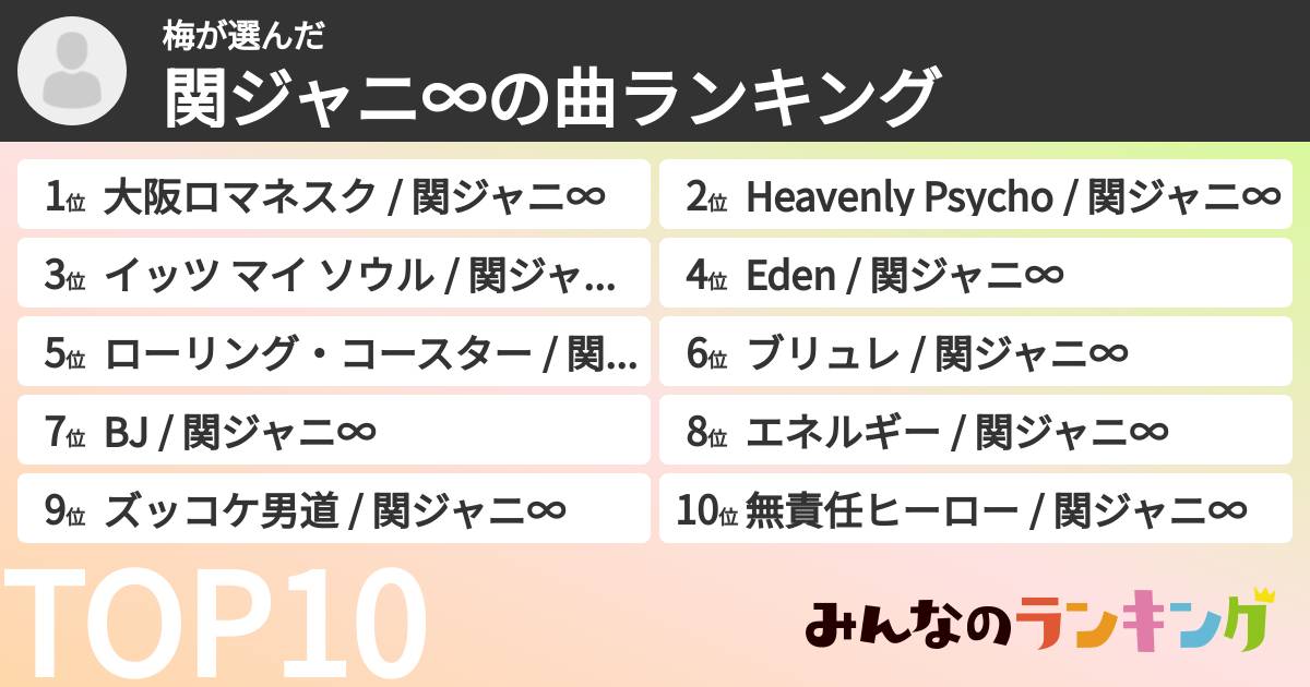 梅さんの「SUPER EIGHTの曲ランキング」