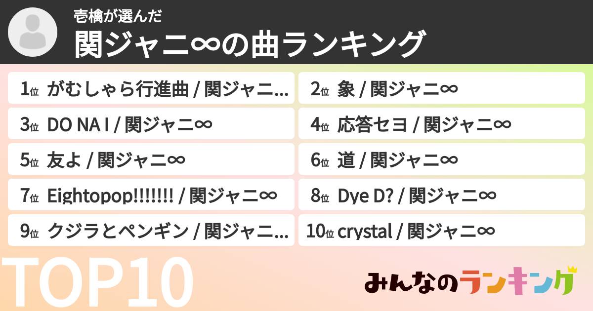 壱檎さんの「SUPER EIGHTの曲ランキング」