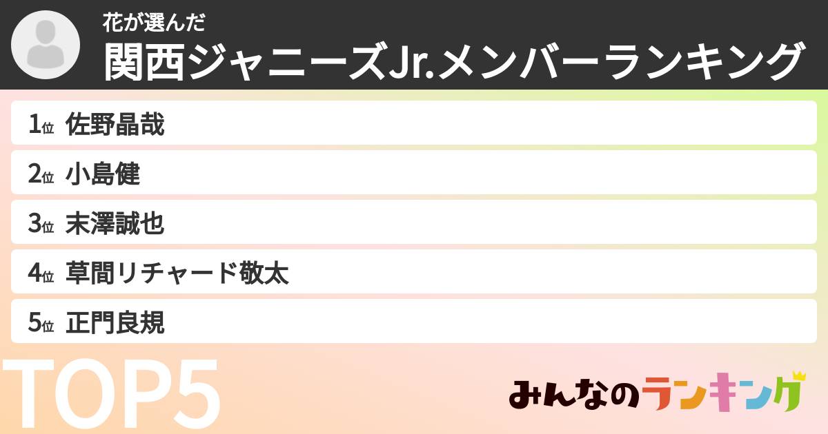 花さんの「関西ジャニーズJr.メンバーランキング」