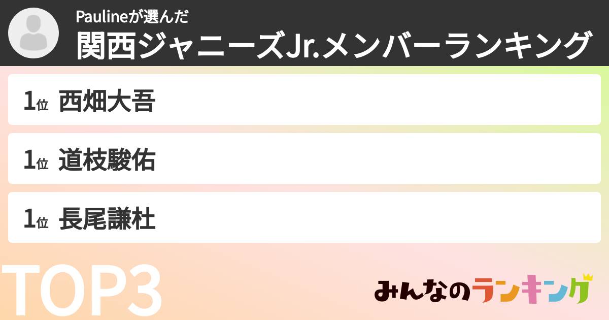 Paulineさんの「関西ジャニーズJr.メンバーランキング」