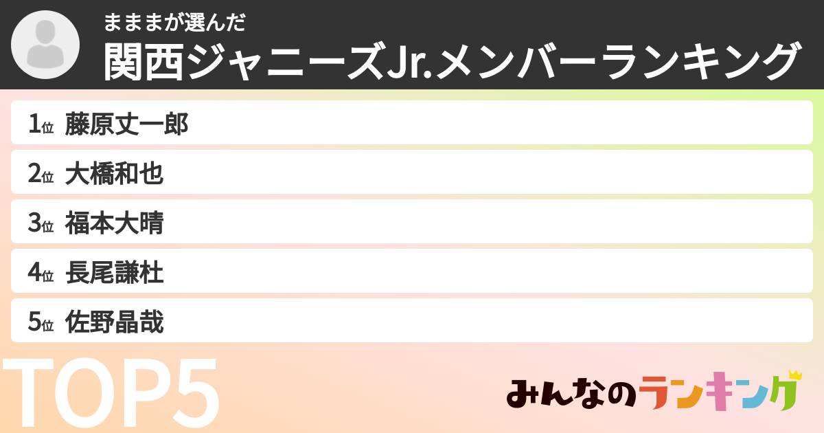 まままさんの「関西ジャニーズJr.メンバーランキング」