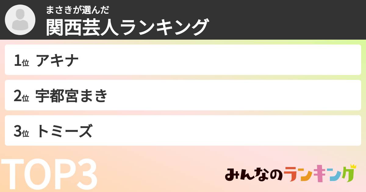 まさきさんの「関西芸人ランキング」