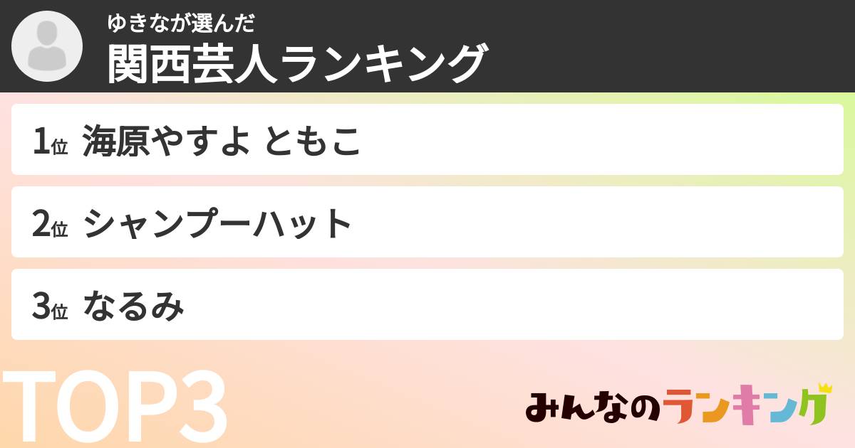 ゆきなさんの「関西芸人ランキング」
