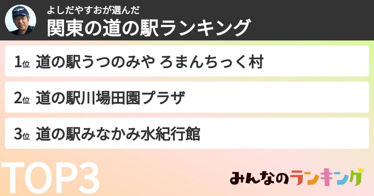 よしだやすおさんの「関東の道の駅ランキング」