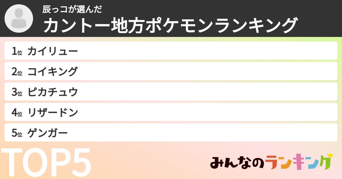 辰っコさんの「カントー地方ポケモンランキング」