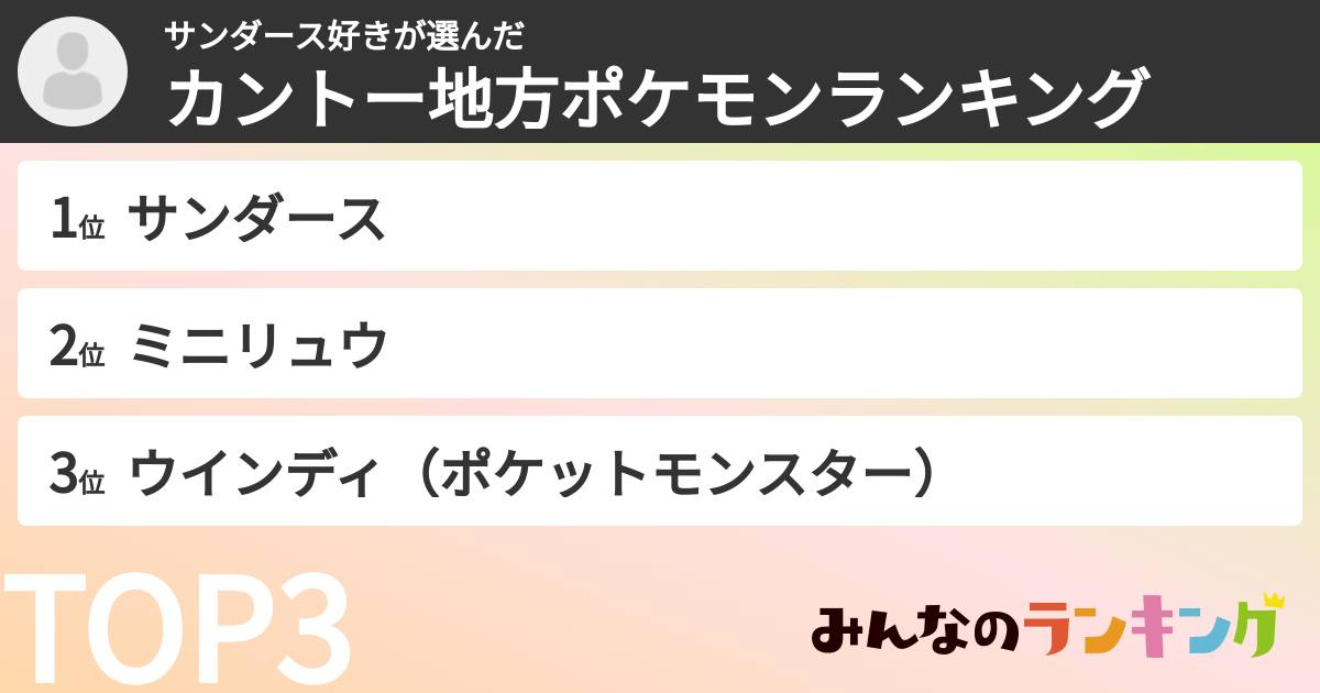 サンダース好きさんの「カントー地方ポケモンランキング」