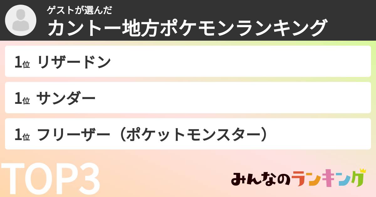 ゲストさんの「カントー地方ポケモンランキング」