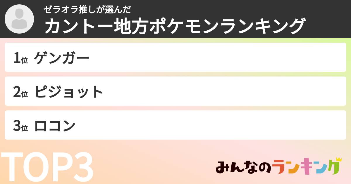 ゼラオラ推しさんの「カントー地方ポケモンランキング」