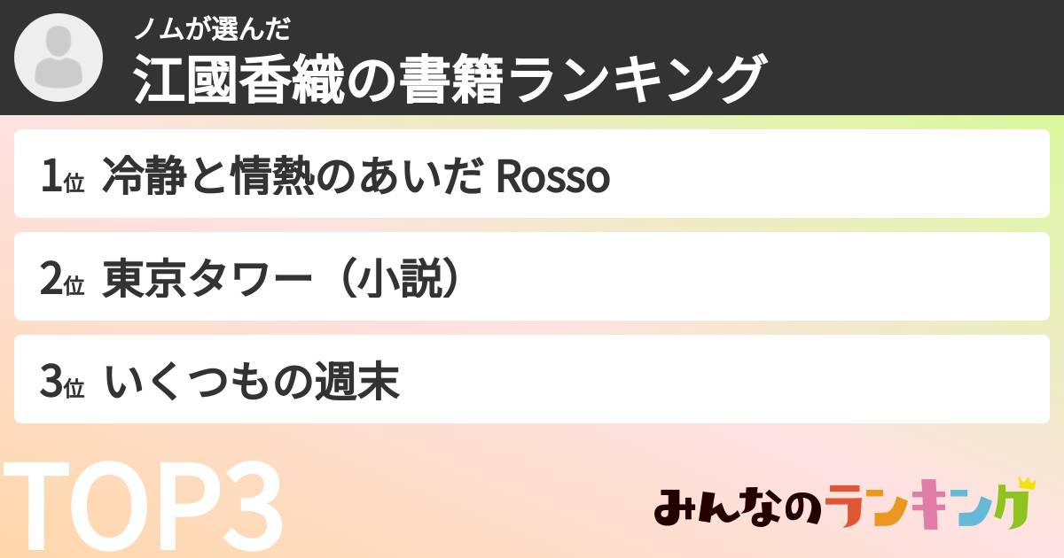 ノムさんの「江國香織の書籍ランキング」