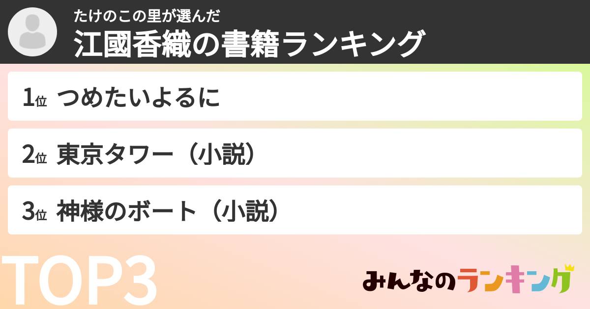 たけのこの里さんの「江國香織の書籍ランキング」