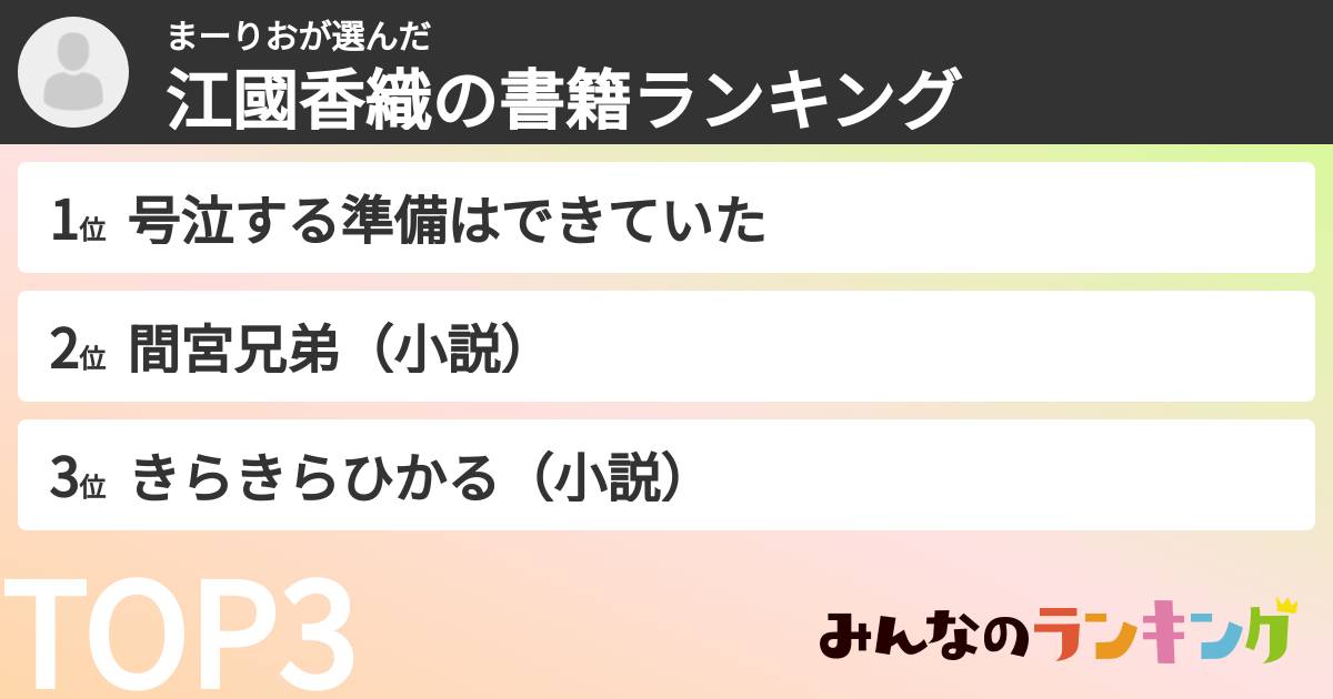 まーりおさんの「江國香織の書籍ランキング」